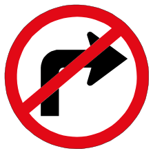 Right turn ahead prohibited sign