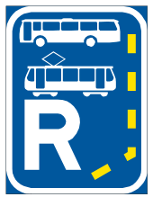 Bus & tram lane reservation begins sign