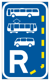 Bus, minibus & tram lane reservation begins sign