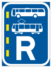 Bus & tram lane right reservation sign