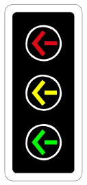 Standard traffic signal face with left-turn arrows