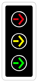 Standard traffic signal face with right-turn arrows