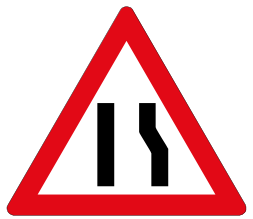Road narrows from one side only sign