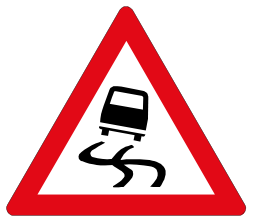 Slippery road sign